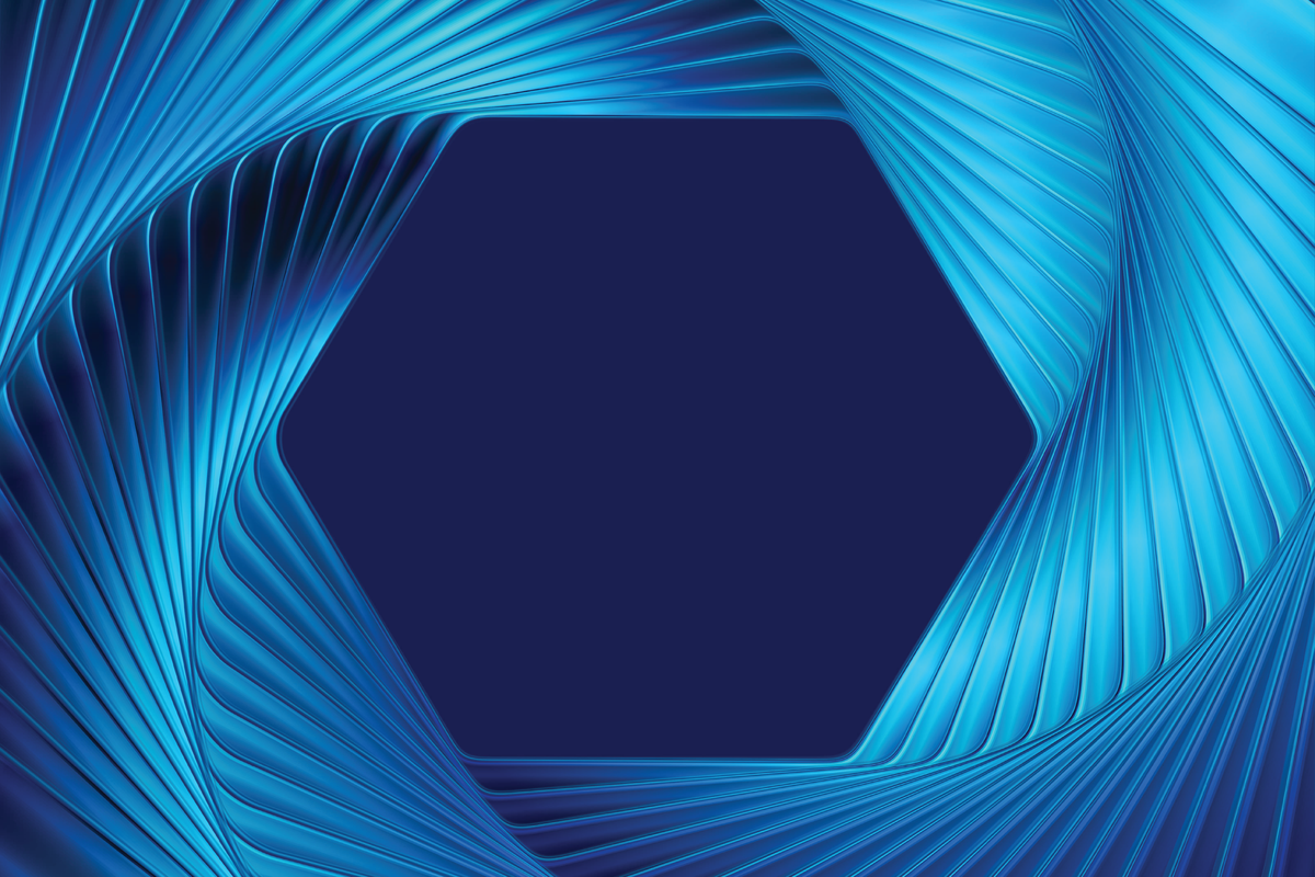 Blue Glossy Hexagons Swirl – Abstract 3D Digital Background – Designio